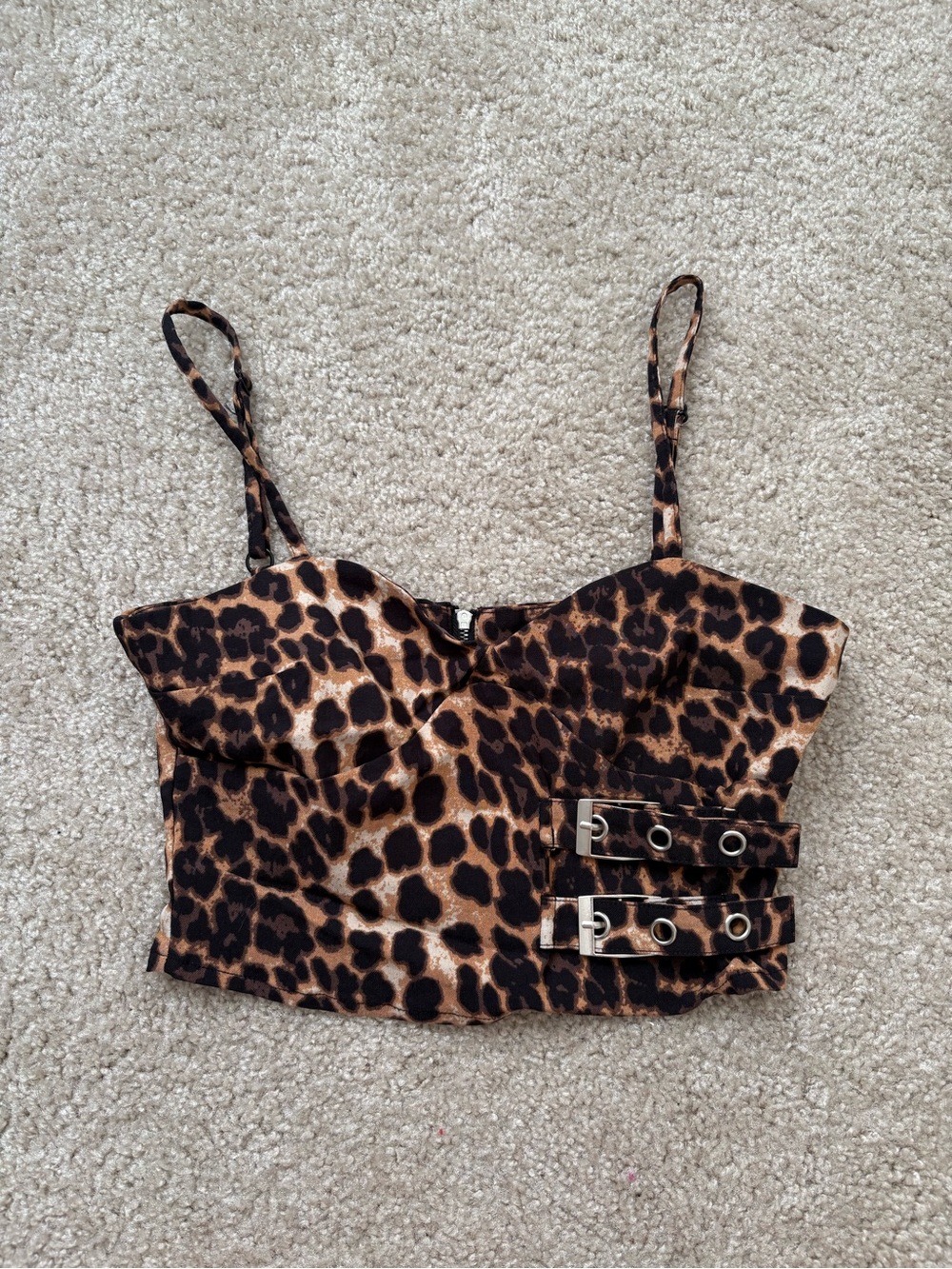 like an angel Leopard-Print Cropped Bustier Top in Brown and Black